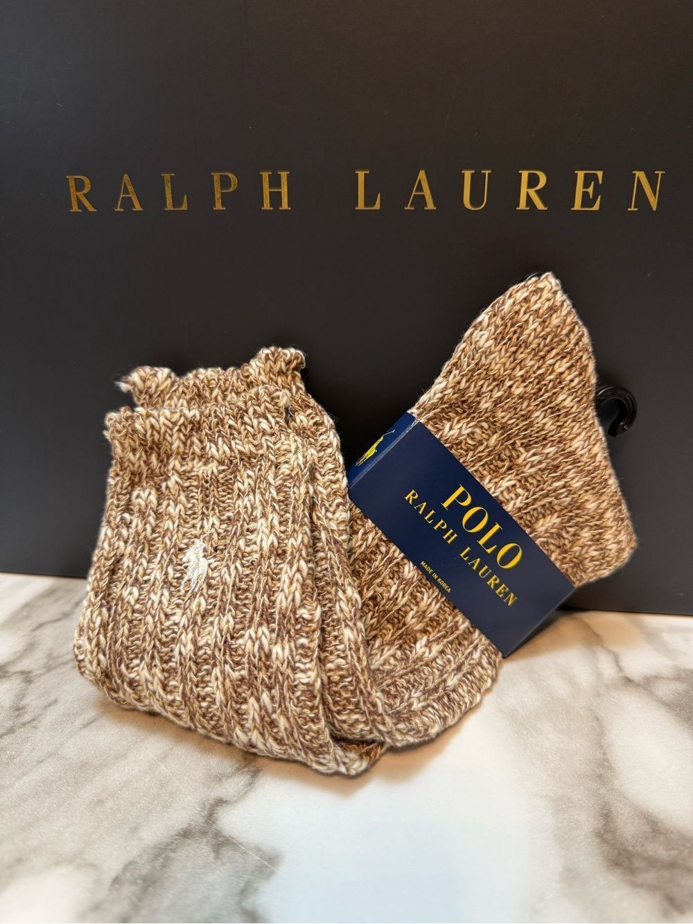 Polo Ralph Lauren Brown Marled Boot Socks Cozy Winter Cabin Style